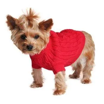 100% Pure Combed Cotton Fiery Red Cable Knit Dog Sweater