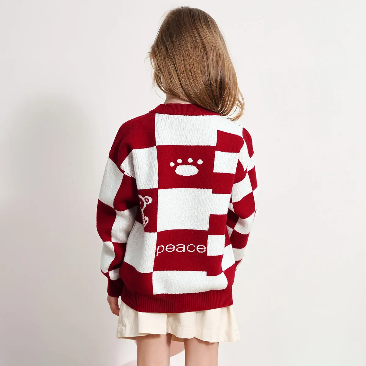 100% Wool Kids Color Block Round Neck Sweater