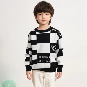 100% Wool Kids Color Block Round Neck Sweater