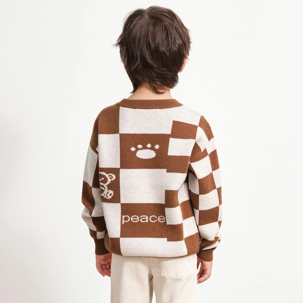 100% Wool Kids Color Block Round Neck Sweater