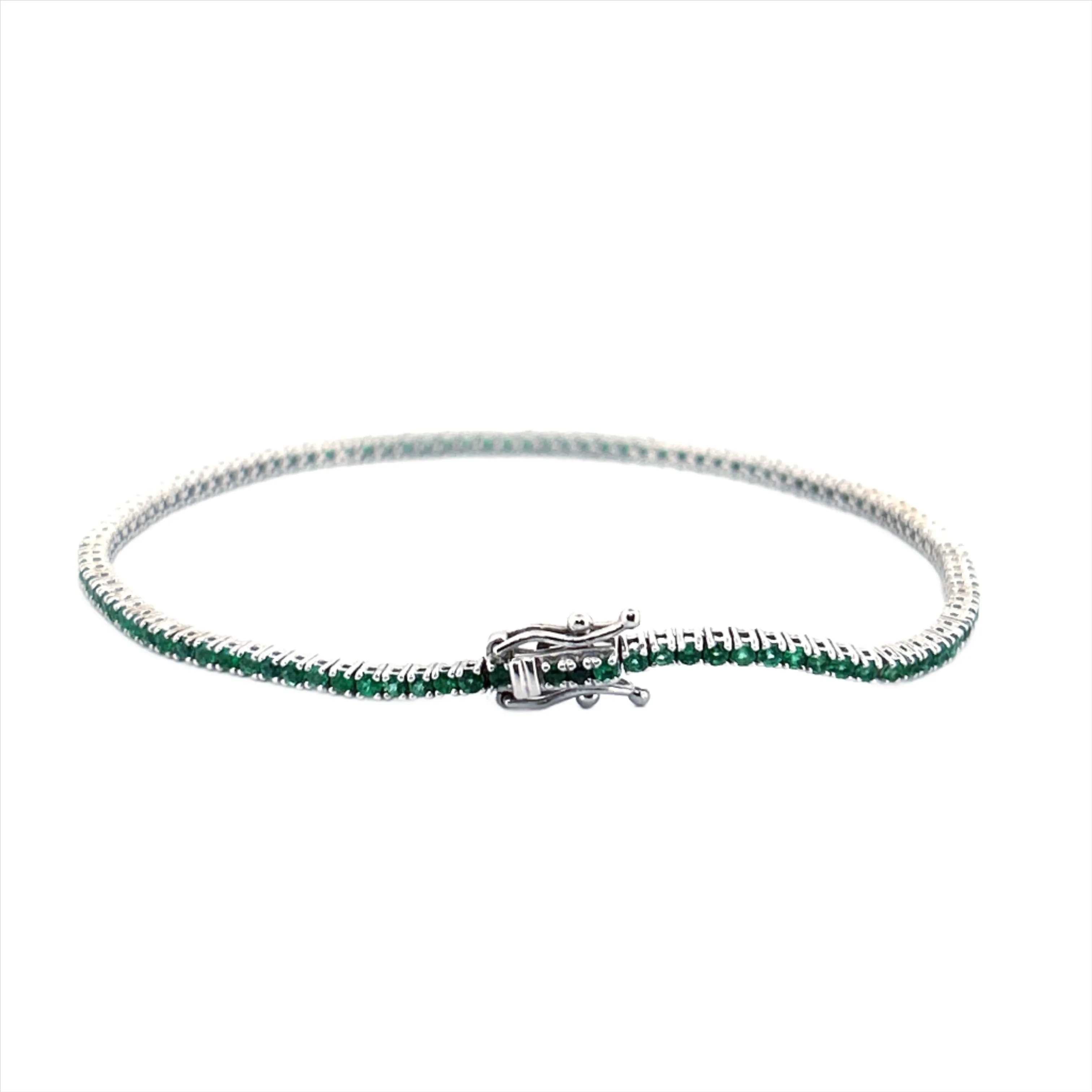 14K Gold Emerald Color Stoned Tennis Bracelet