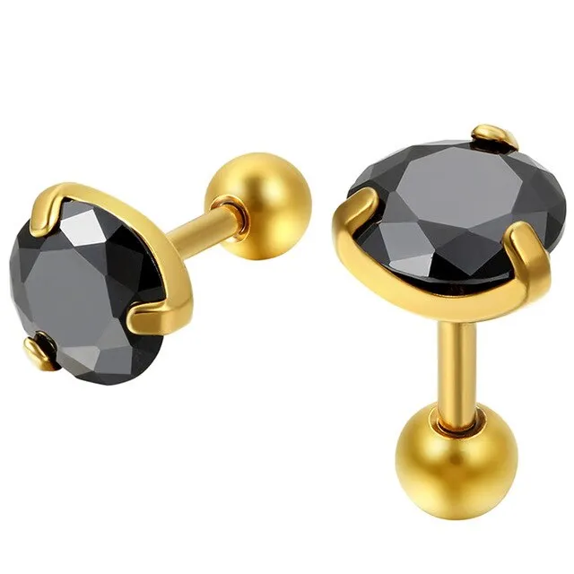 3 Pairs 7mm Round Black Cubic Zirconia Stainless Steel Vintage Stud Earrings