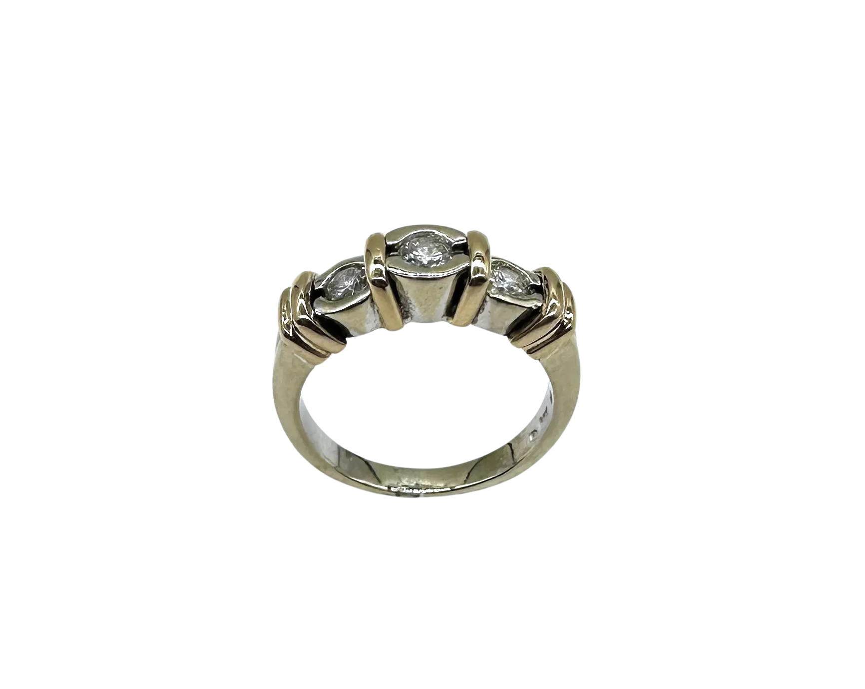 3 Stone Bezel Set Diamond Bar Ring