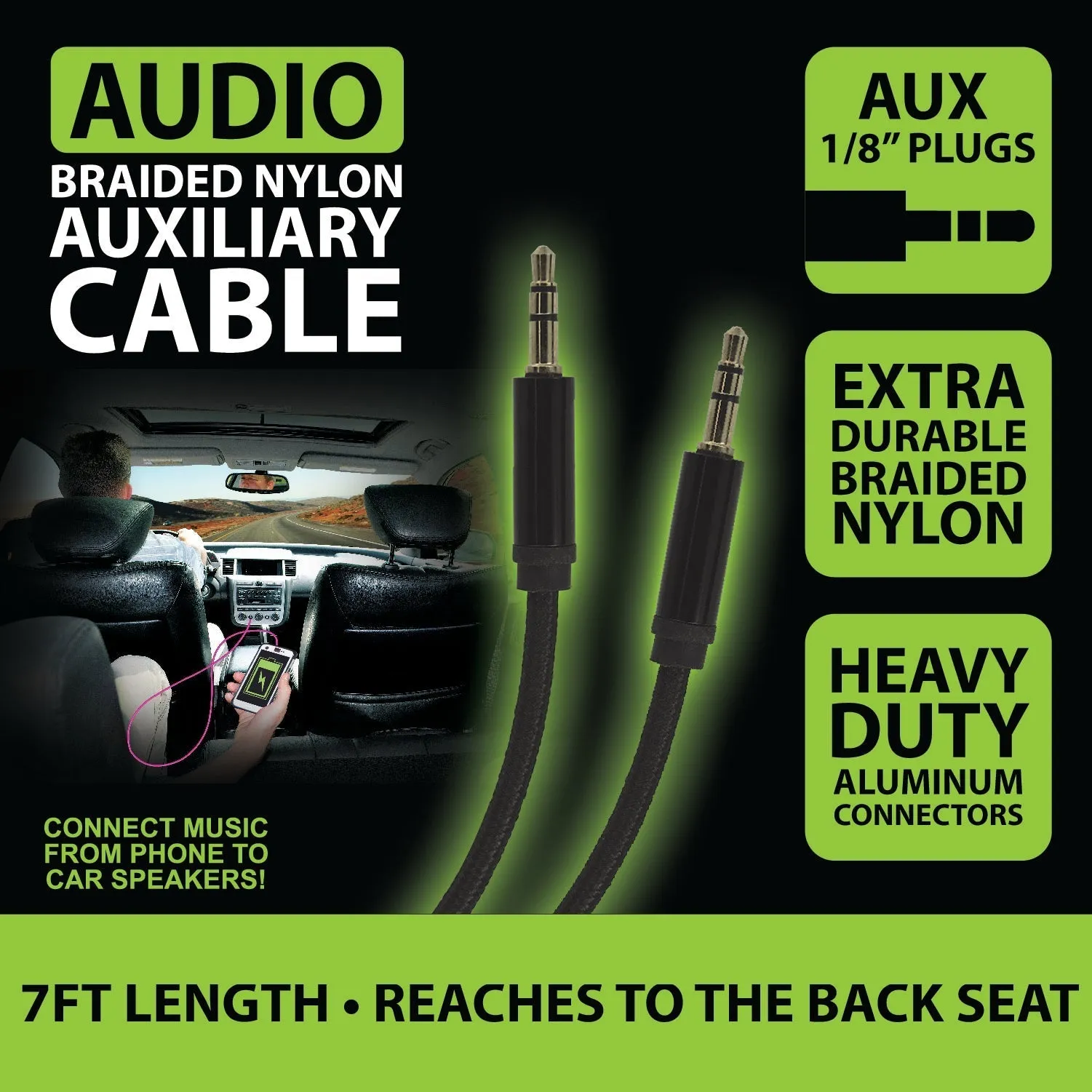 Auxiliary Audio Cable 7FT - 6 Pieces Per Retail Ready Display 23197