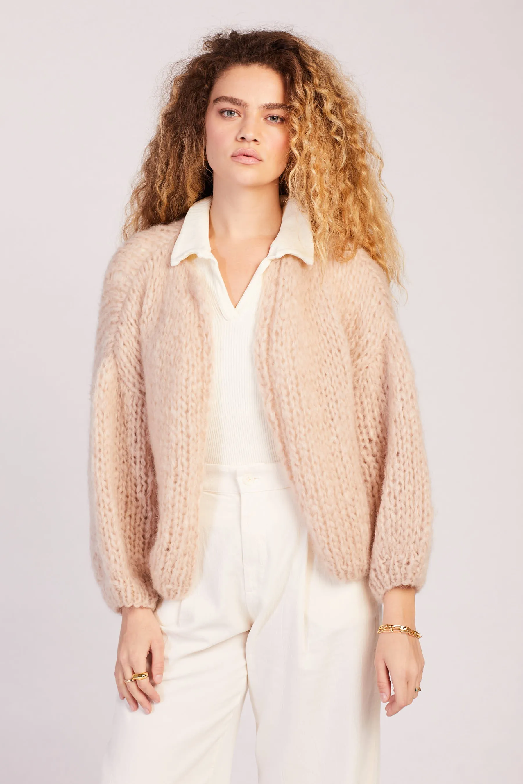 Beige Big Bomber Cardigan