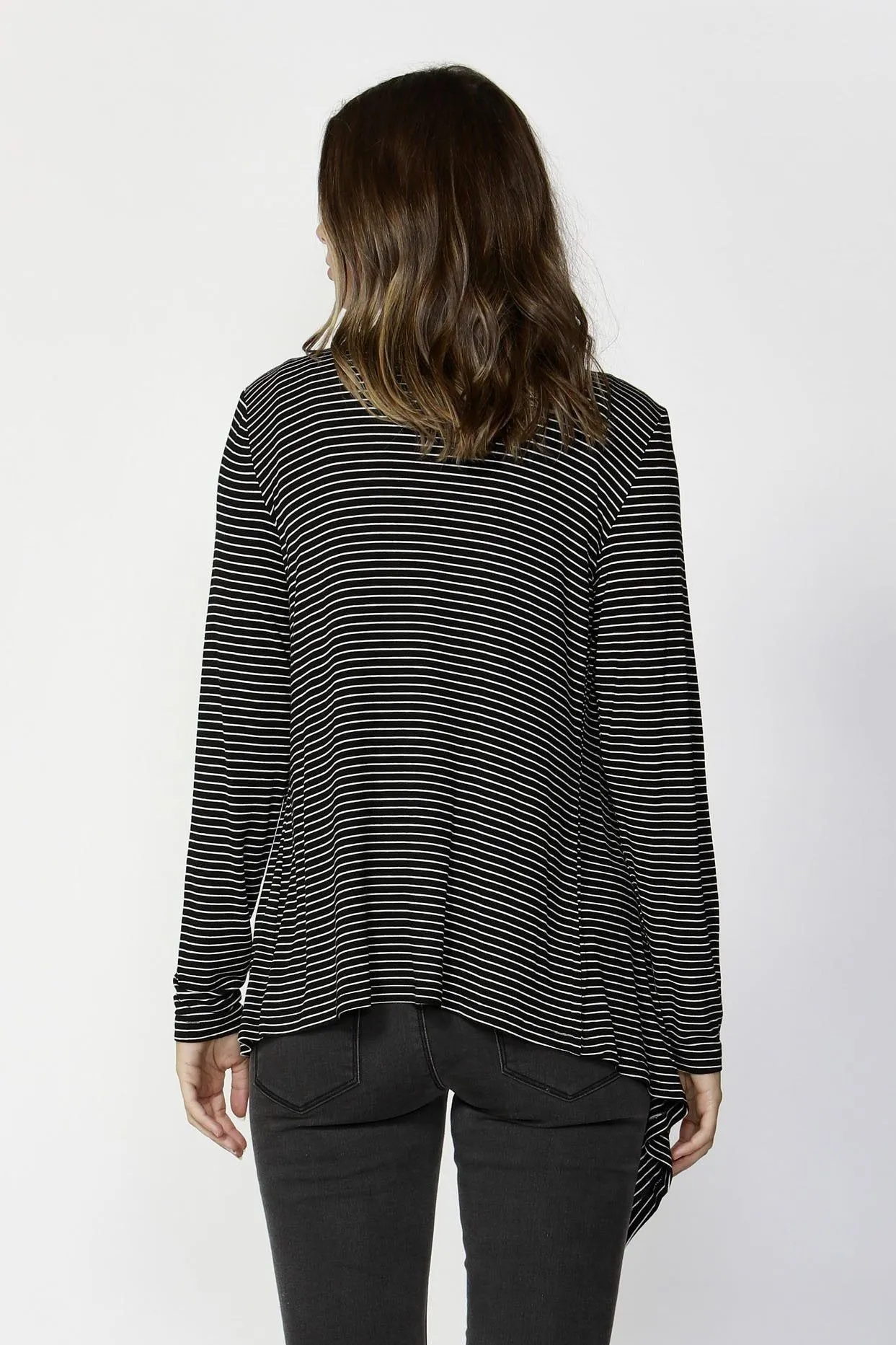 Betty Basics Melbourne Cardigan in Black White Stripe