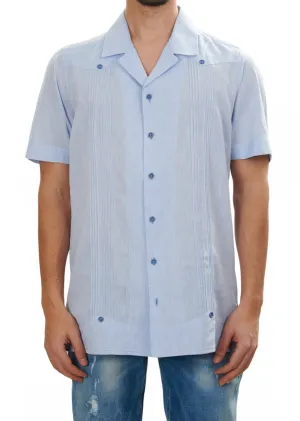 Blue Linen No Pocket Guayabera Shirt