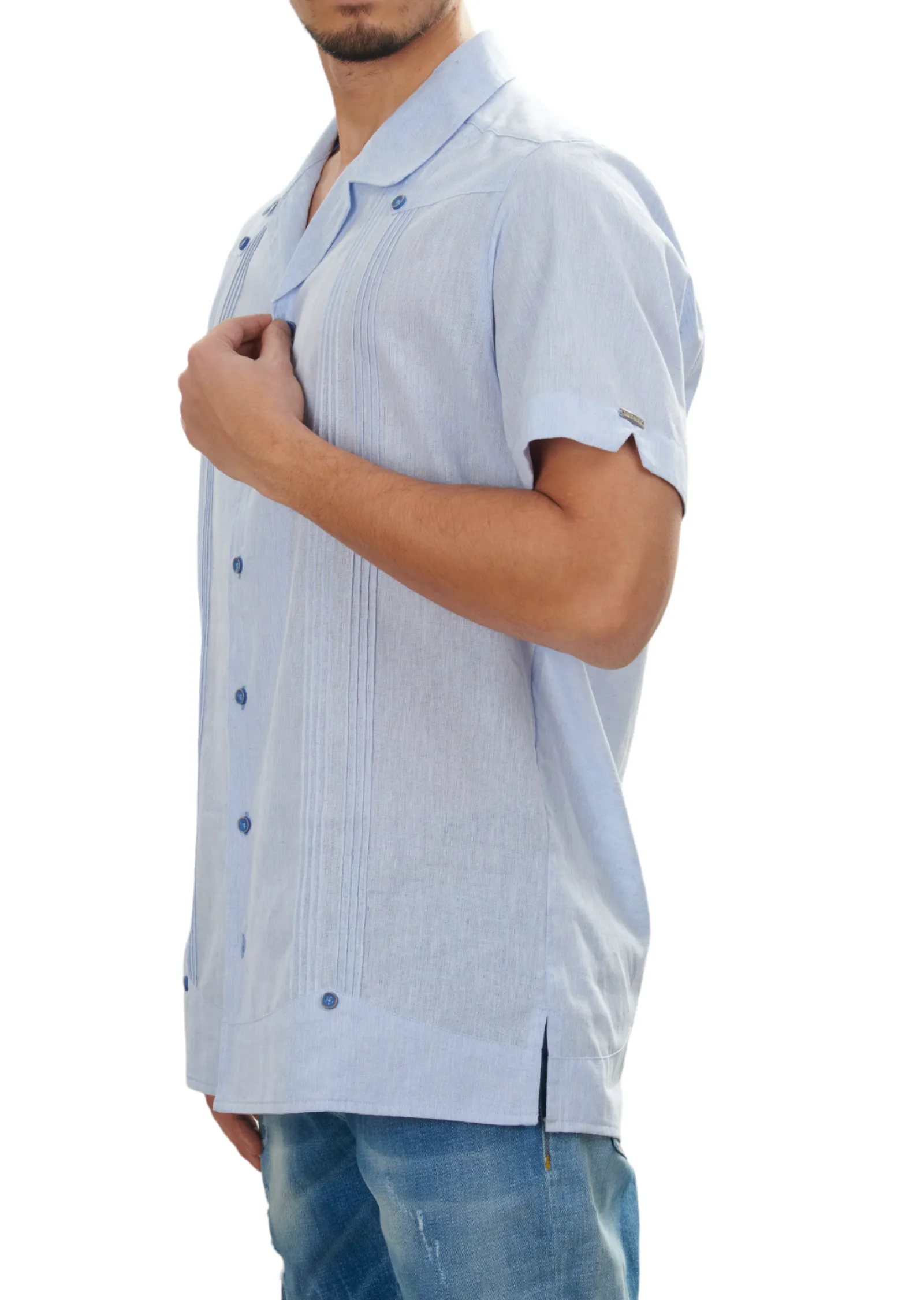 Blue Linen No Pocket Guayabera Shirt