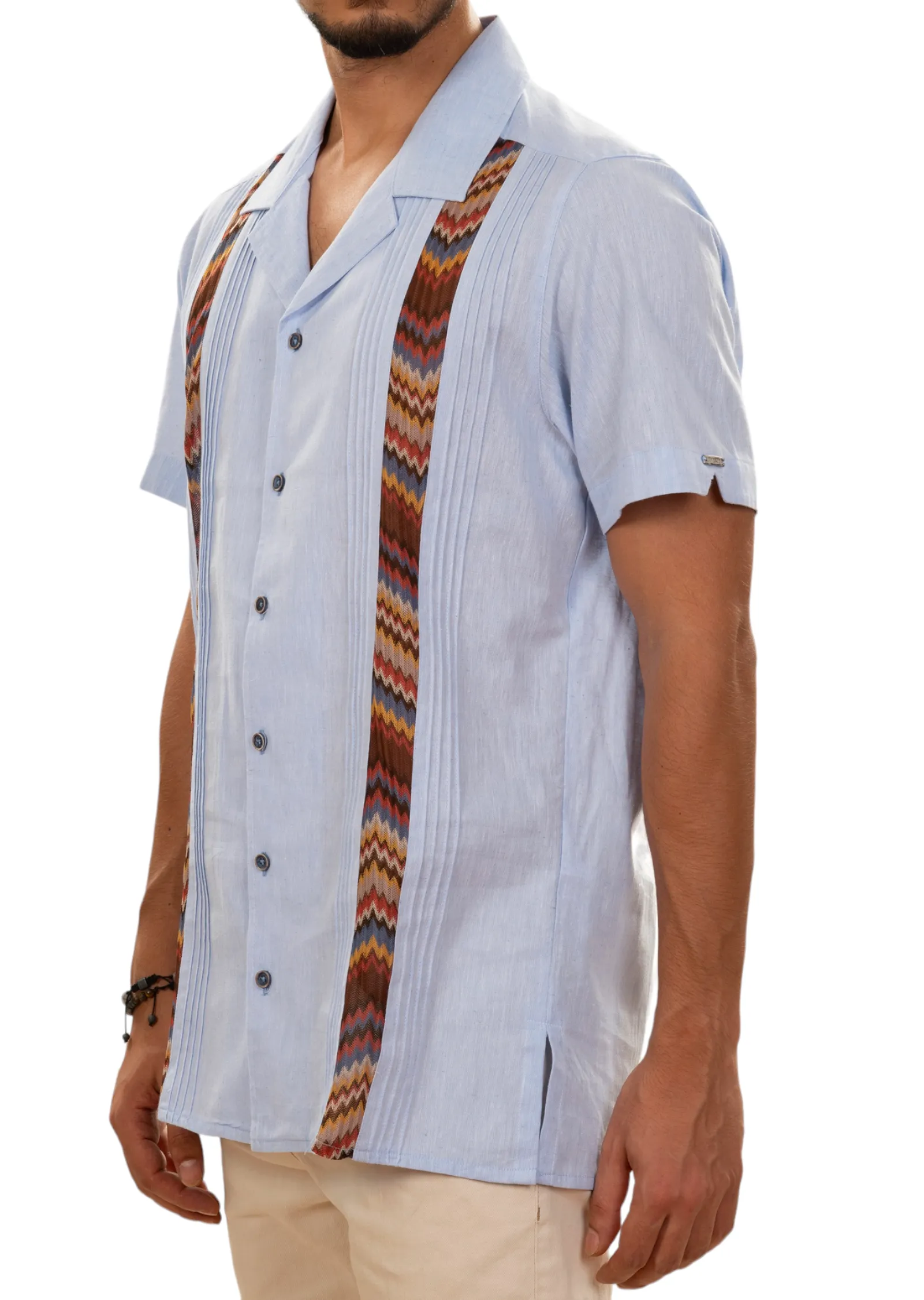 Blue Zigzag Contrast Guayabera Shirt