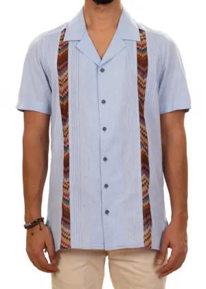 Blue Zigzag Contrast Guayabera Shirt