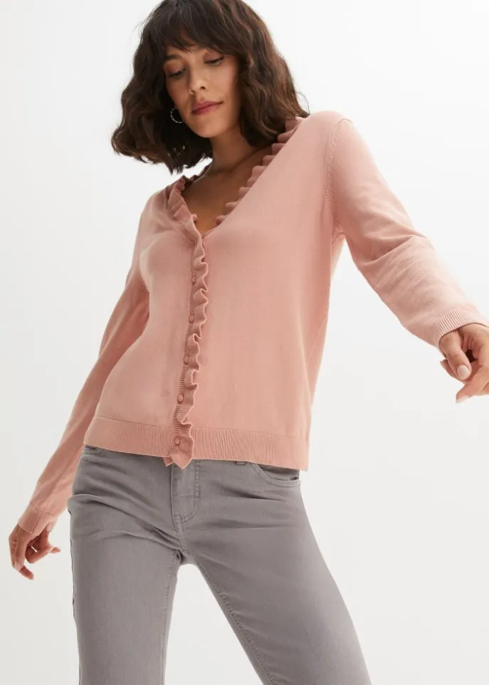 Bodyflirt ruffle collar cardigan, pink