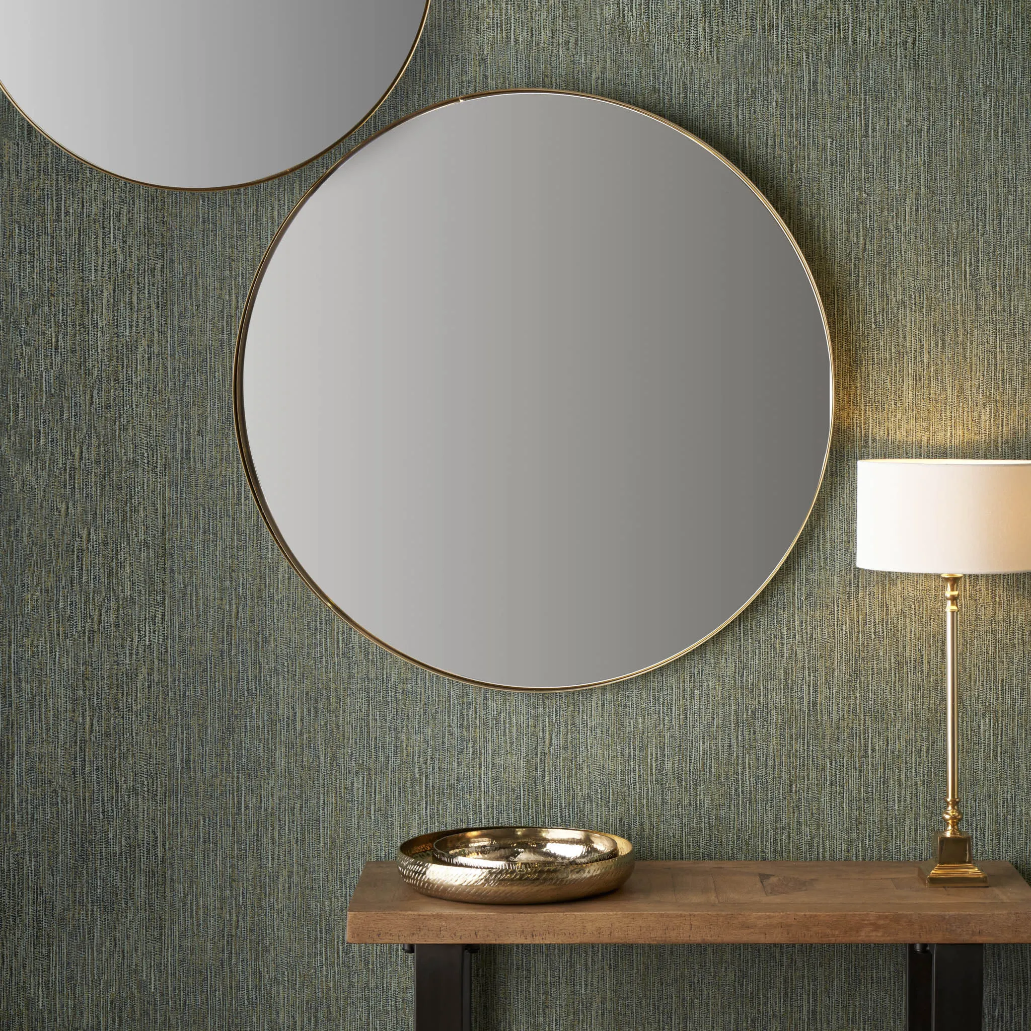 Brushed Gold Metal Slim Frame Round Wall Mirror Large