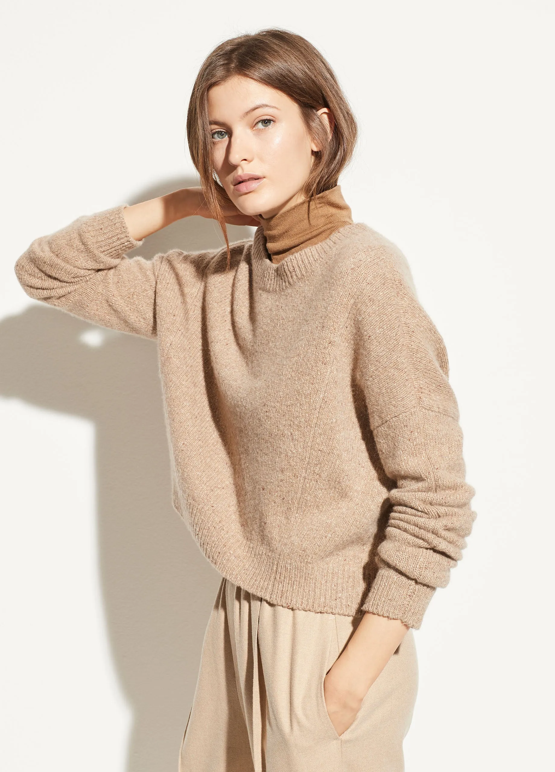 Cashmere Double Seam Crew in Camel