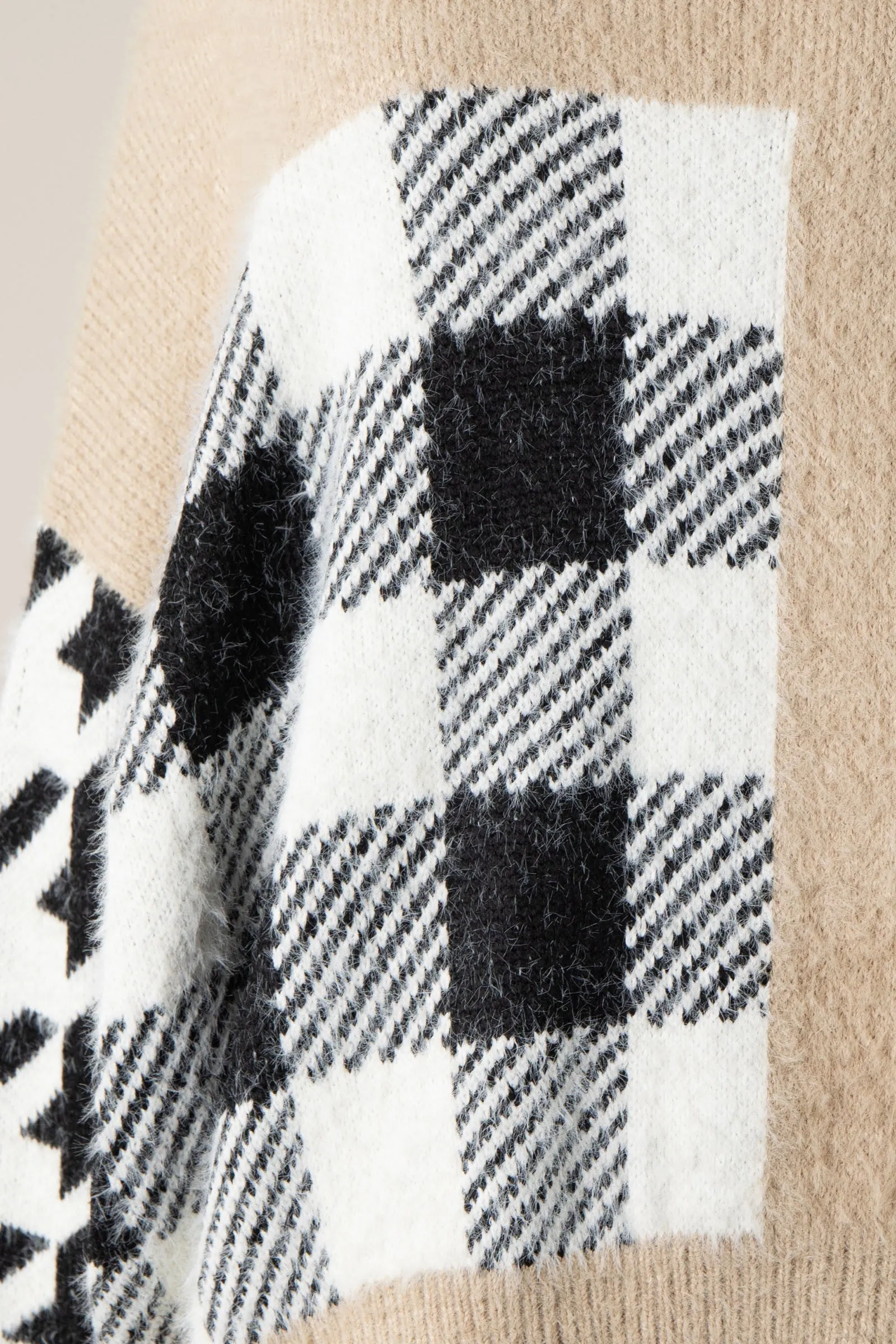 CHECKER AND HOUNDSTOOTH DETAIL SWEATER 1 PACK