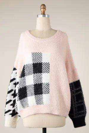 CHECKER AND HOUNDSTOOTH DETAIL SWEATER 1 PACK