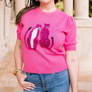 Cheetah Gal Pink Short Sleeve Sweater Top