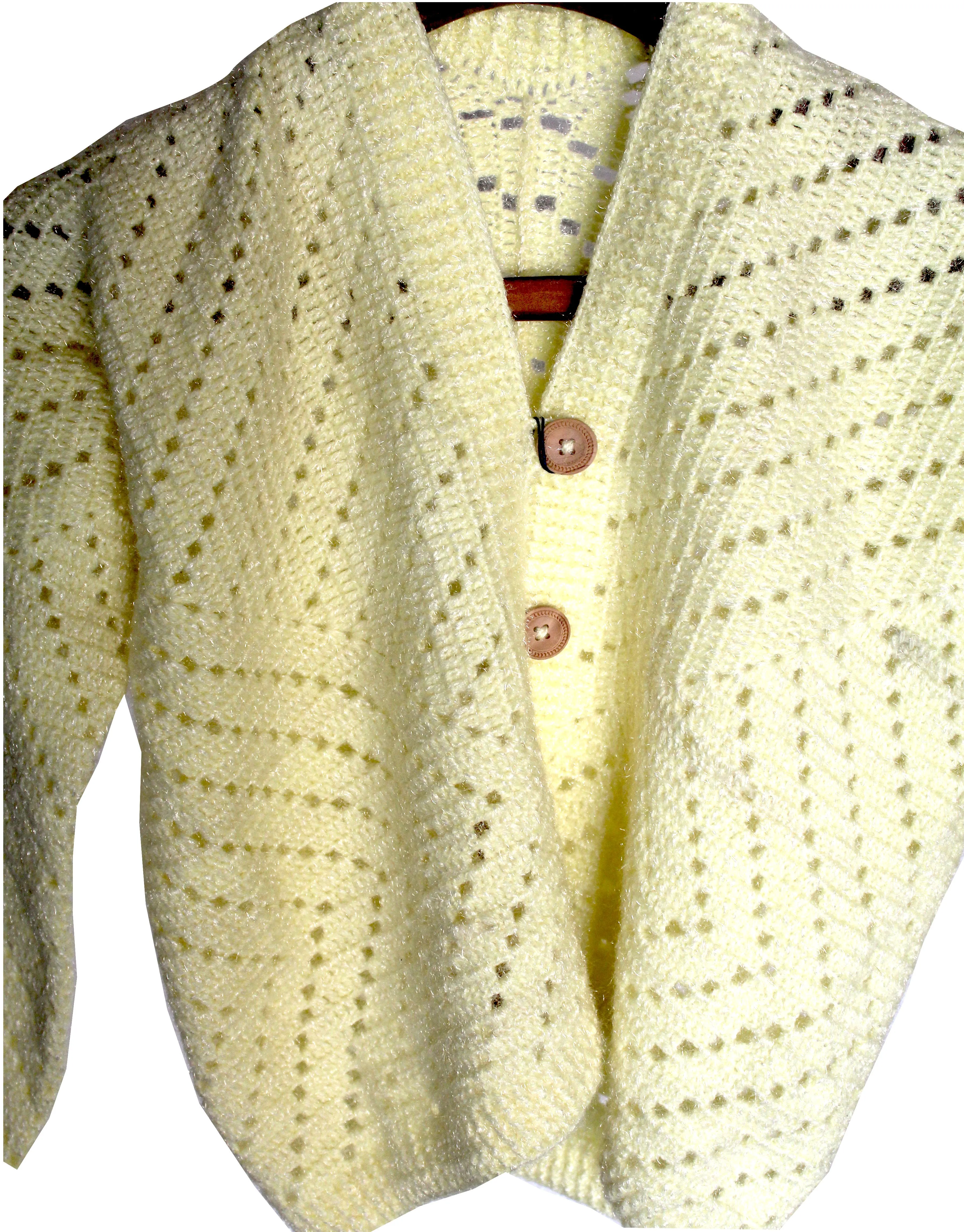 Elegant Handmade Crochet Design By Graminarts Woolen Ladies Cardigan - Banana