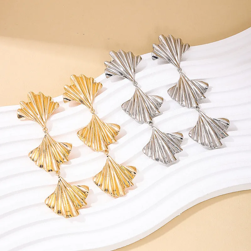 Elegant Vienna Verve Three-Layer Shell Stud Earrings - Fashionable and Chic Women's Accessories