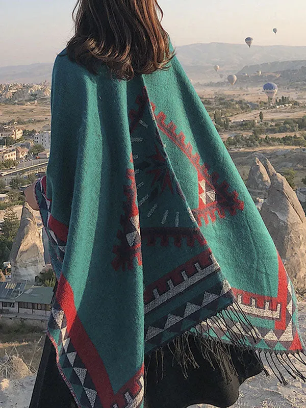 Ethnic Style Front Open Shawl Cardigan