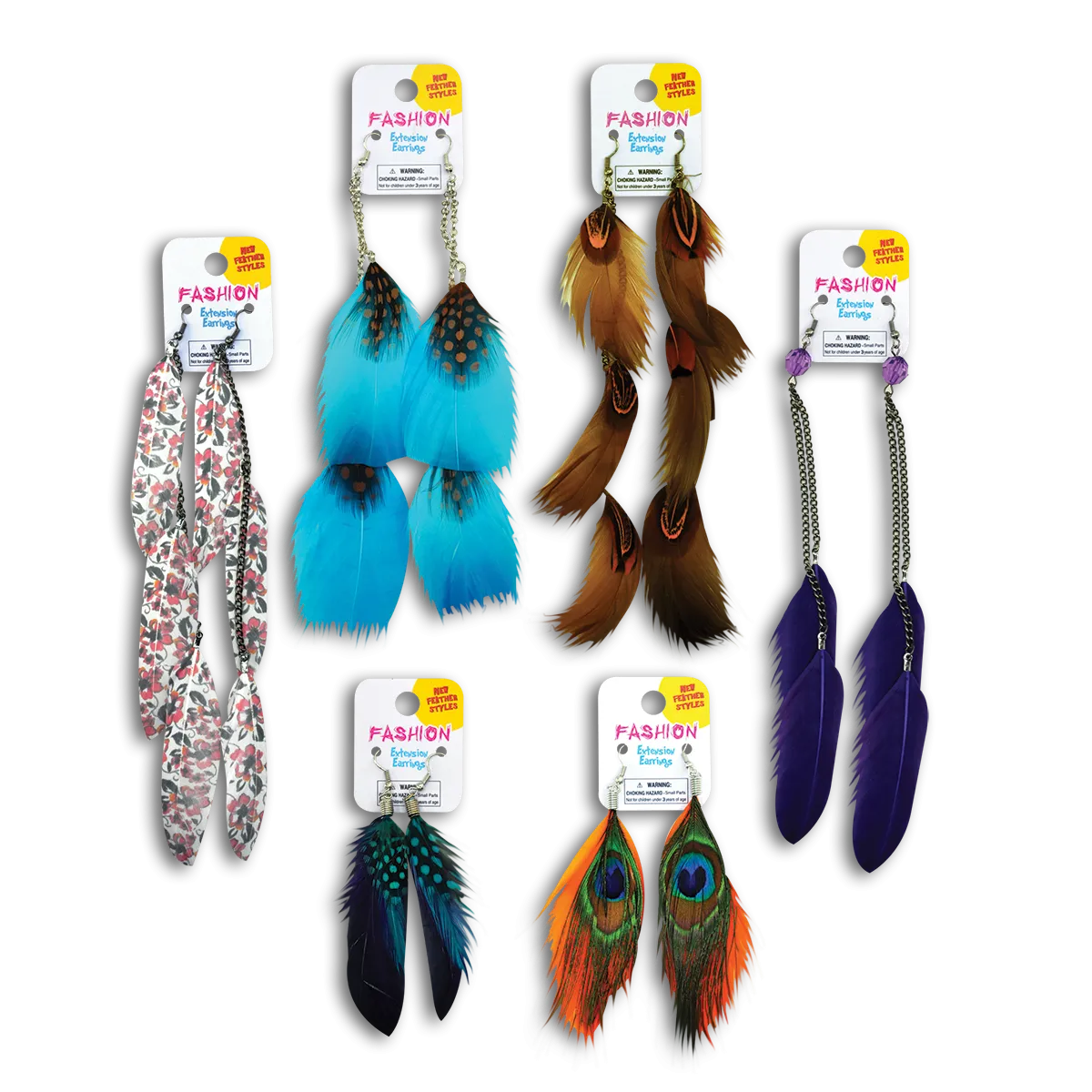 Fashion Extension Feather Earrings  - 18 Pieces Per Retail Ready Kit Display 28287