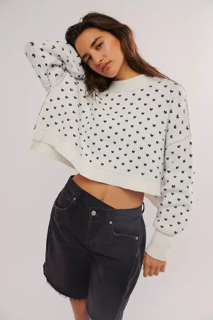 Free People Easy Street Patterned Crop - WHITE NAVY COMBO