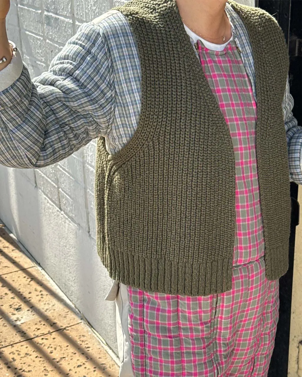 Granny Cotton Sweater Vest - Olive