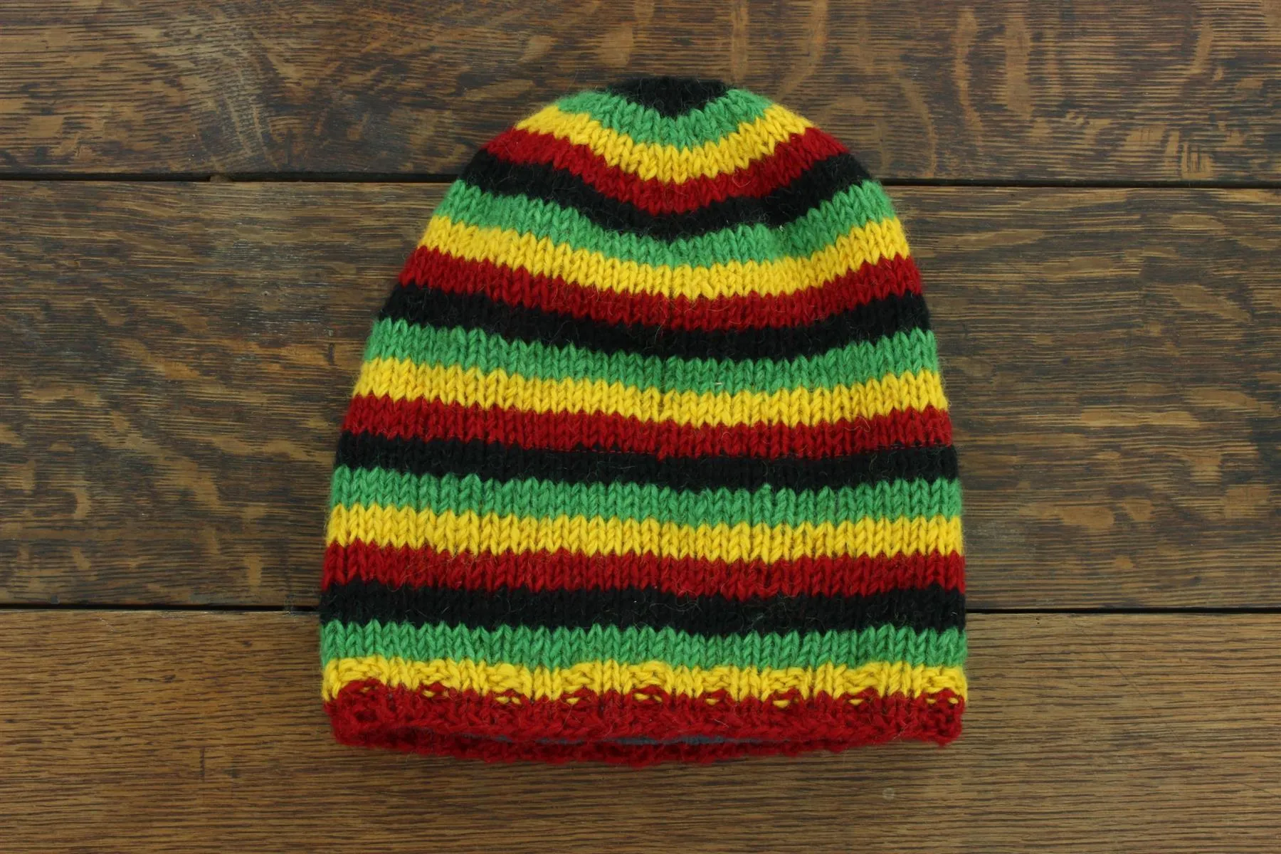 Hand Knitted Baggy Slouch Beanie Hat - Stripe Rasta