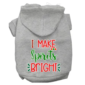 I Make Spirits Bright Screen Print Dog Hoodie Grey S