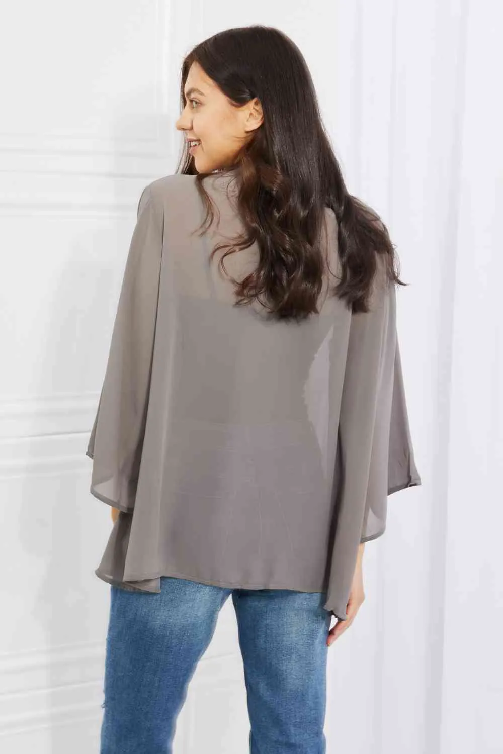 Just Breathe Full Size Chiffon Kimono in Grey