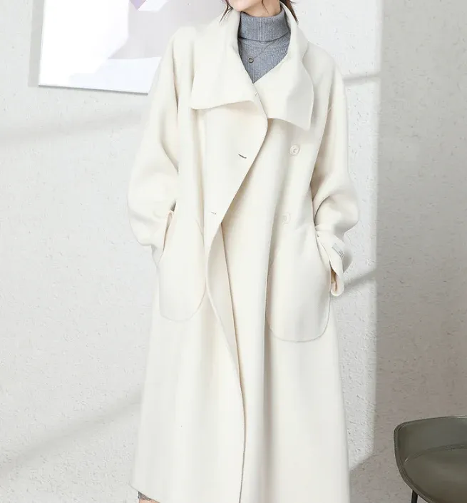 Large Collar Women Wool Coat, Long Winter Wool Coat Jacket 0989