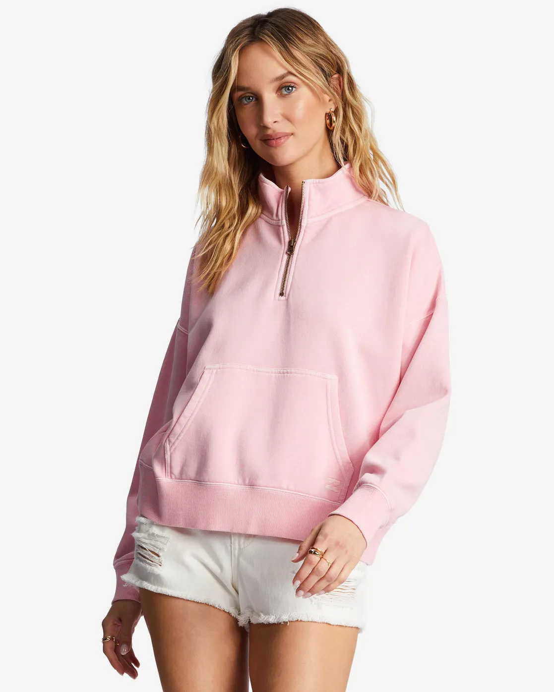 Lazy Mornings Half-Zip Pullover Sweatshirt - Soft Pink