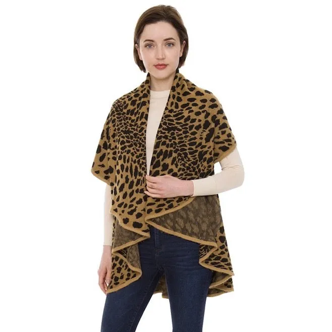 Leopard Printed Animal Pattern Design Soft Poncho Outwear Shawl Cape Cover Up Vest