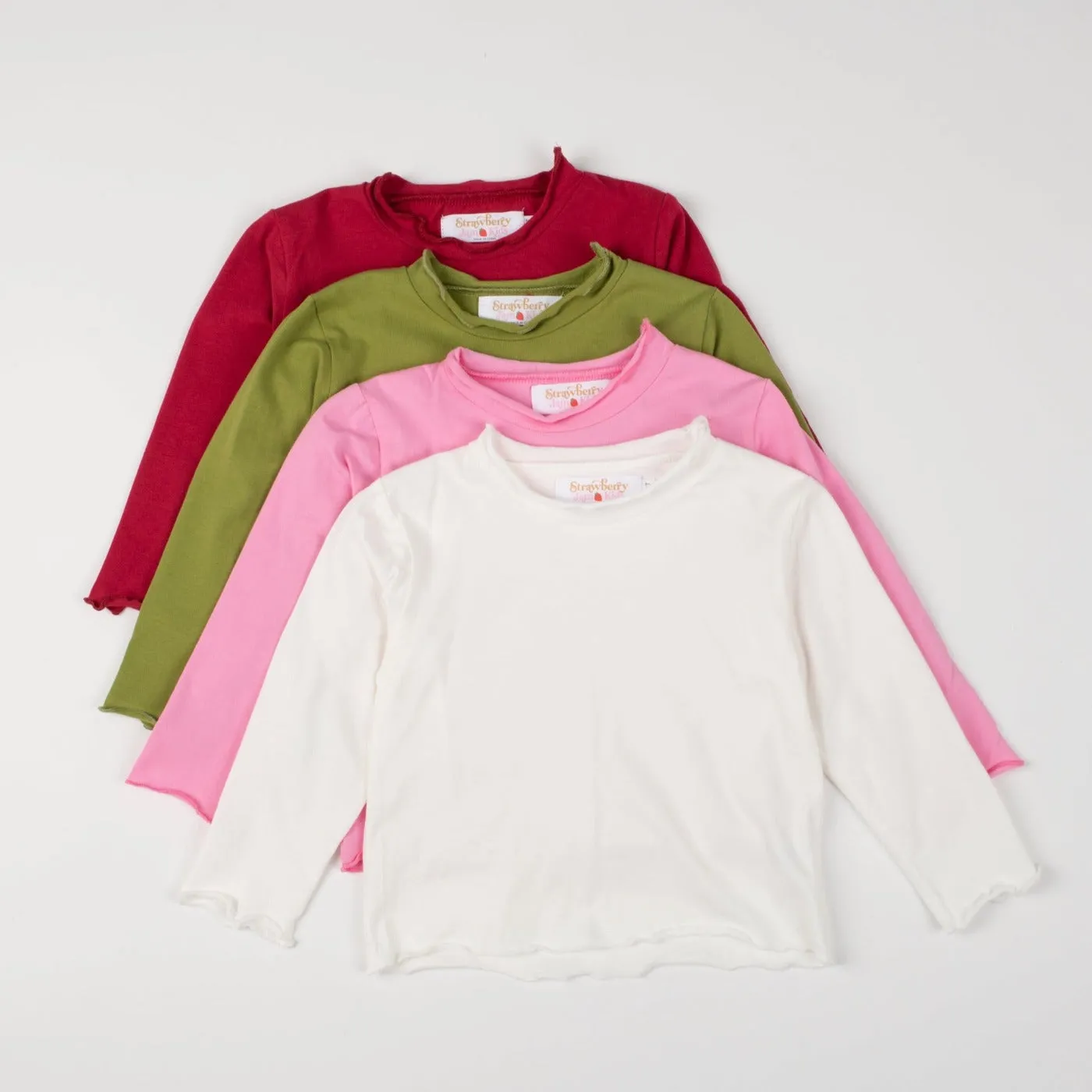 Lettuce Hem Girls Long Sleeve Solid Shirt 4 Colors