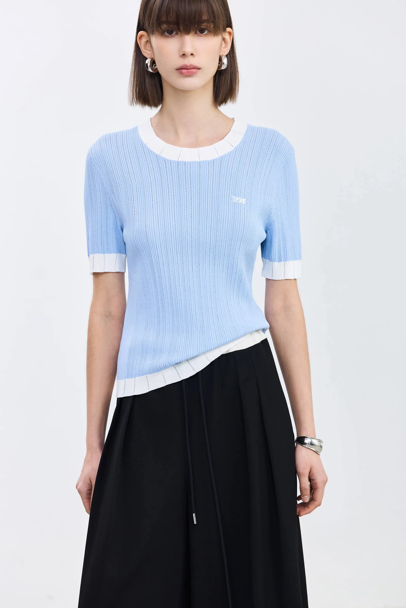 LILY Fashionable Color Block Knit Sweater