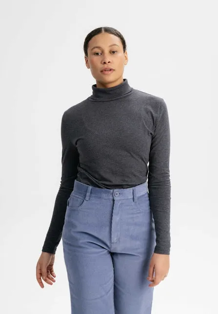 Mela Anchal Anthracite Melange Organic Cotton Turtleneck Top