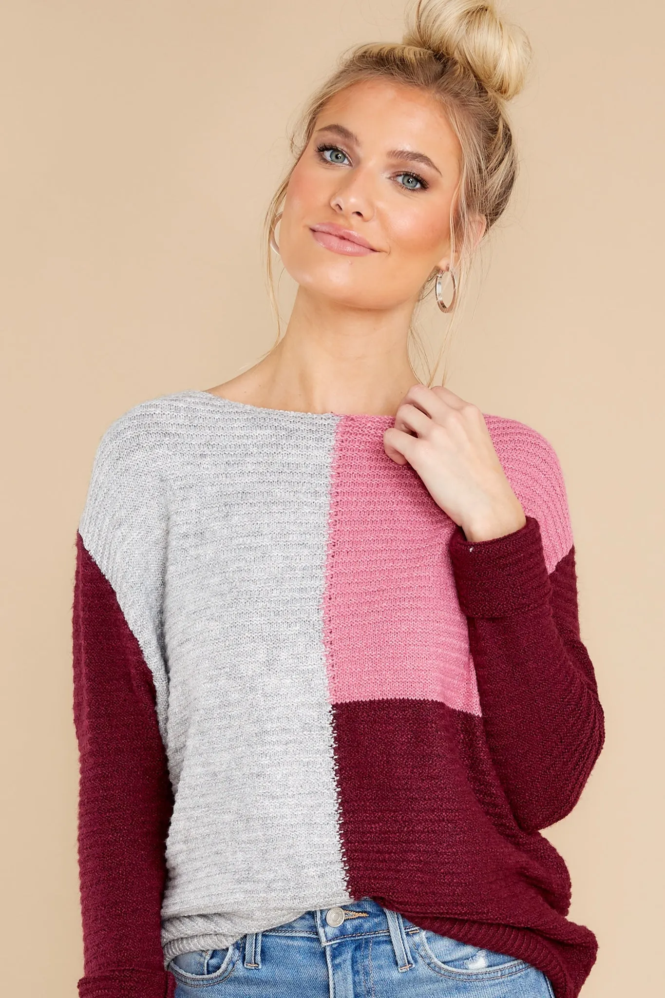 Memorable Outings Plum Colorblock Sweater