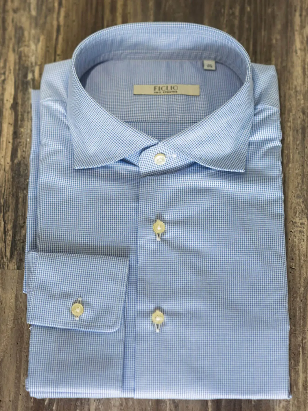 Micro Check Cotton Dress Shirt - Light Blue