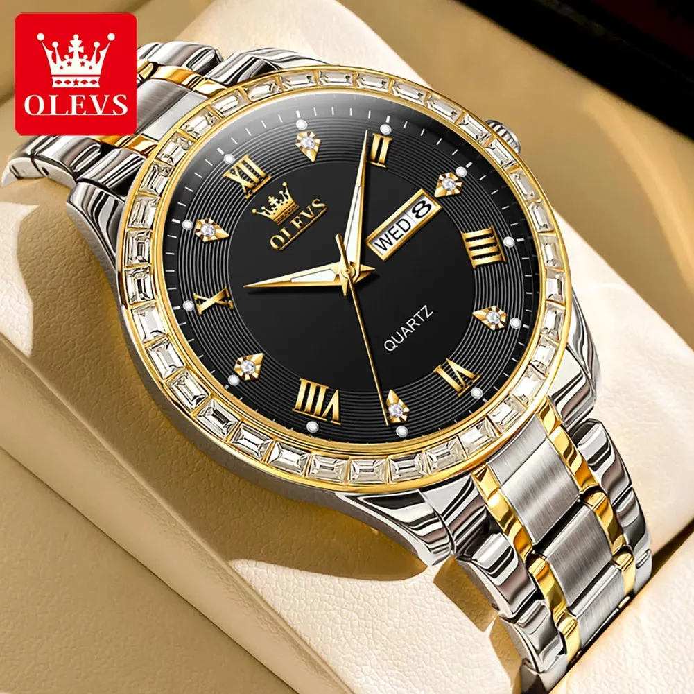 OLEVS 9906 Luxury Diamond Dial Quartz Wristwatch for Men