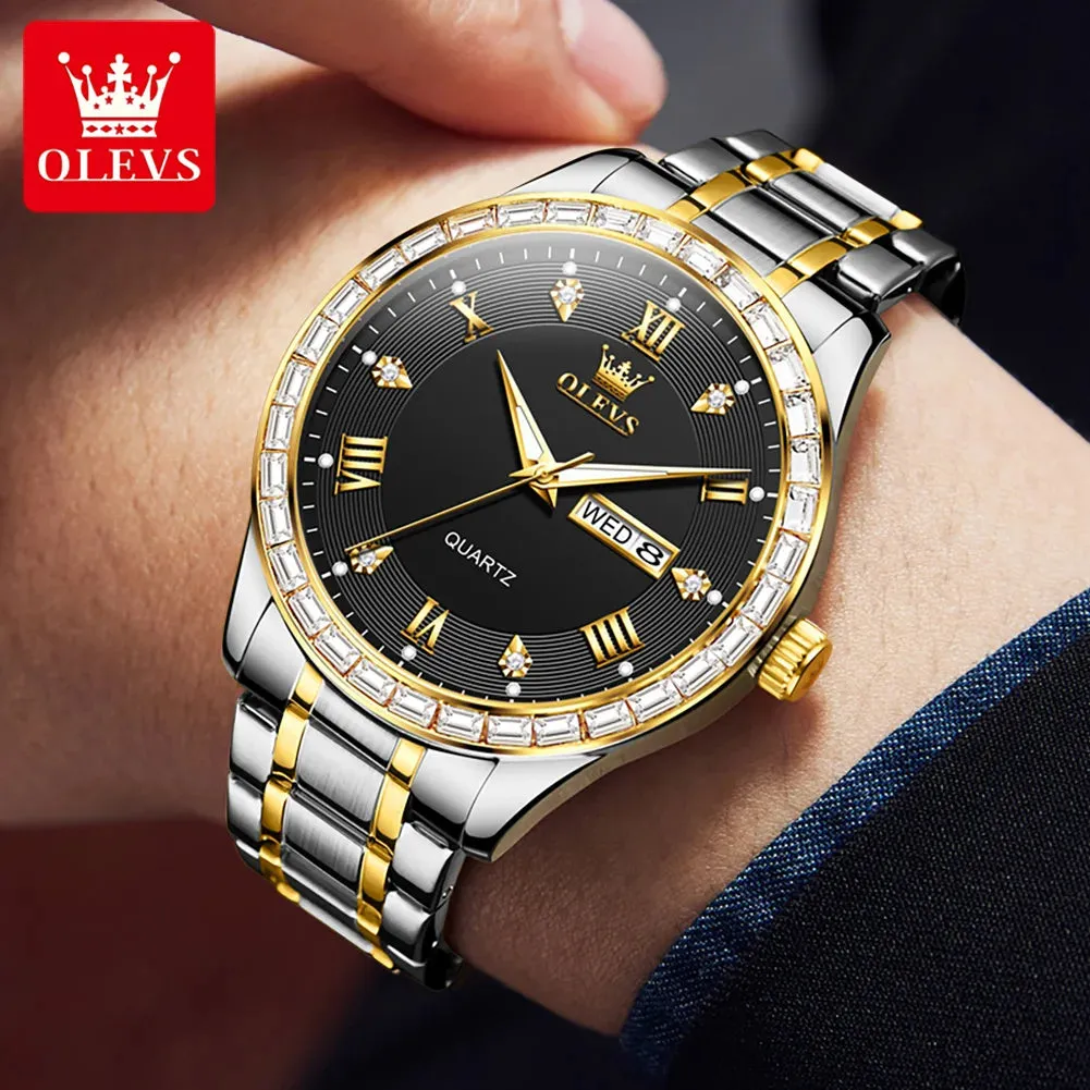 OLEVS 9906 Luxury Diamond Dial Quartz Wristwatch for Men