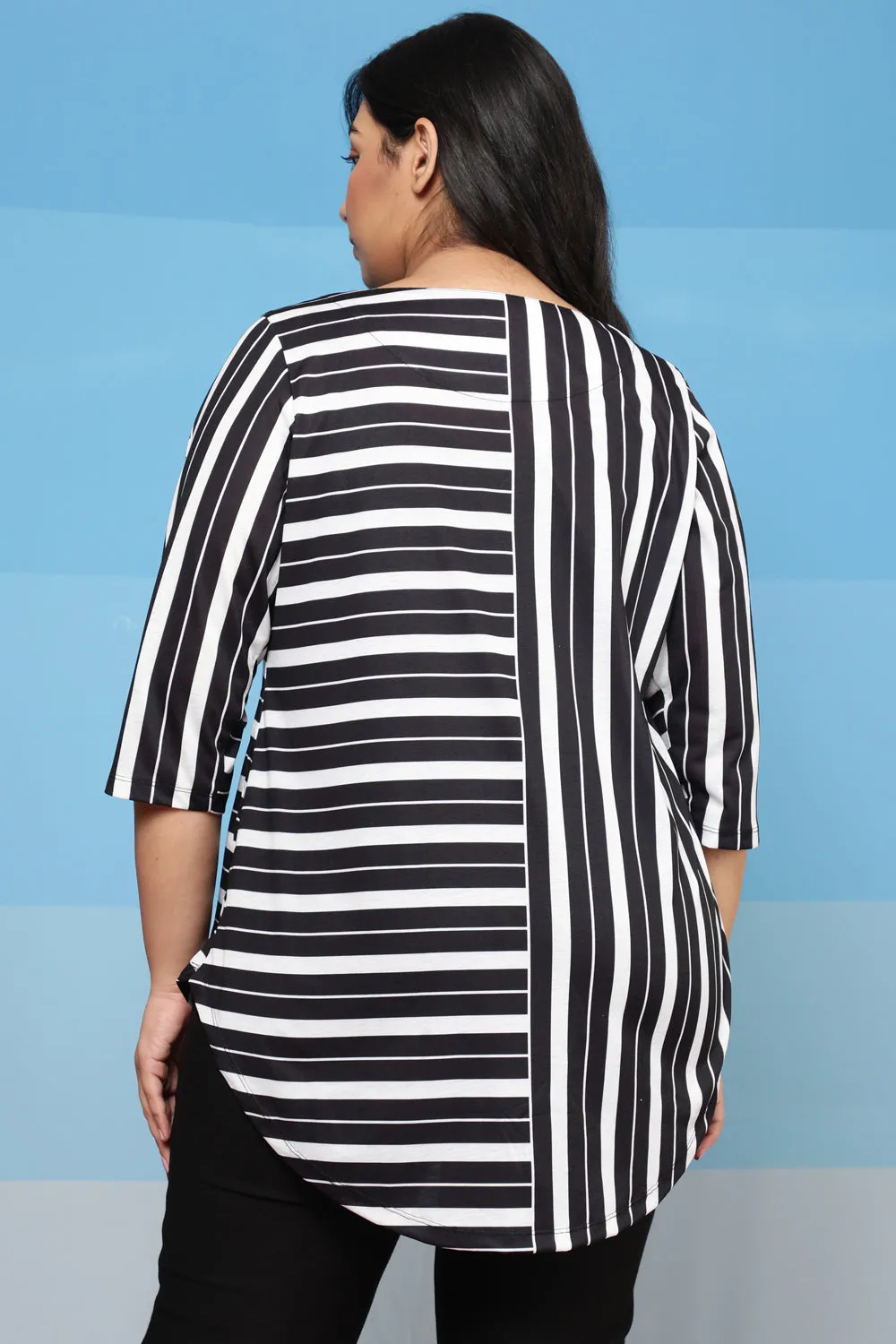 Plus Size Black Stripe Play Centre Pleat Top