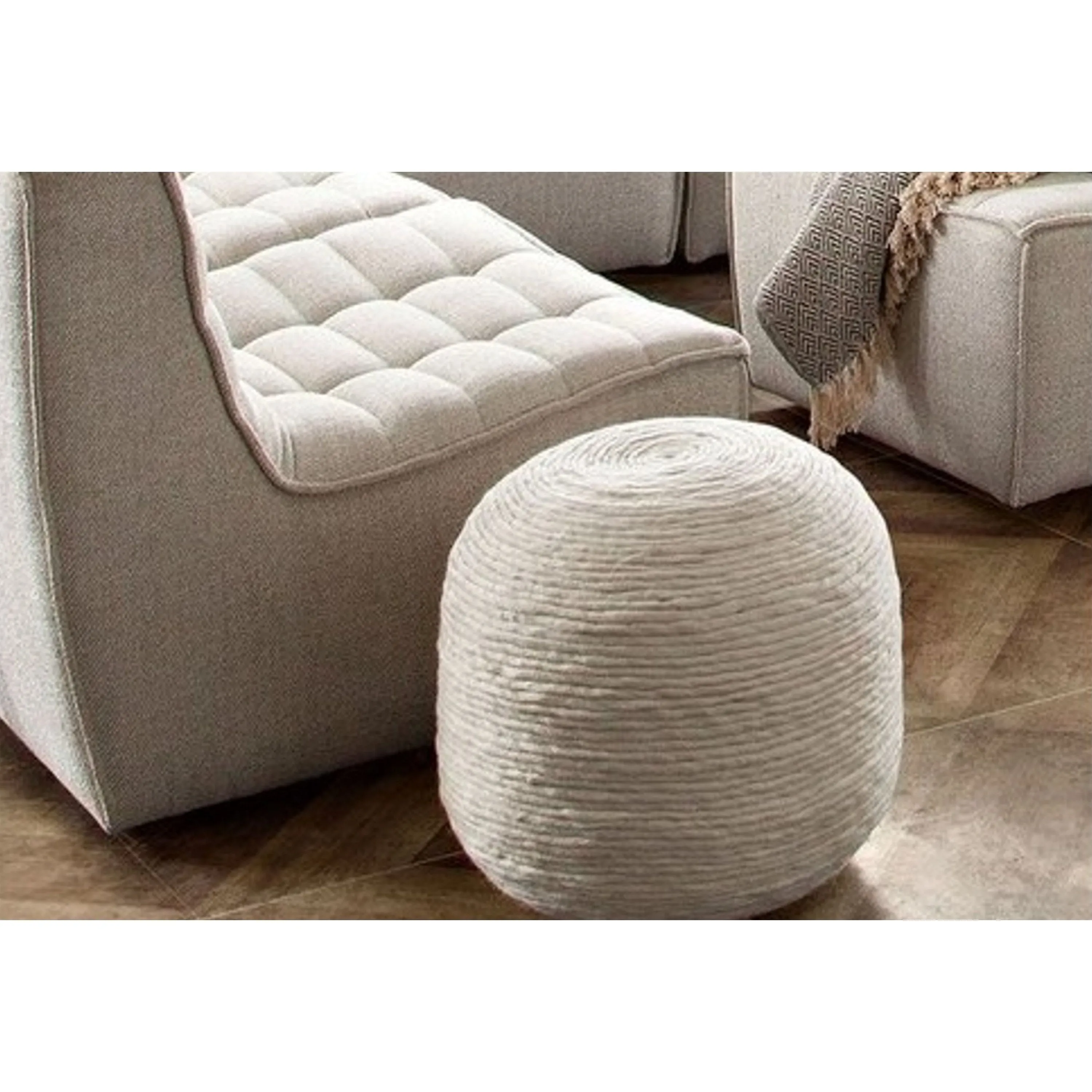 POUF ROUND WOOL WHITE DYE