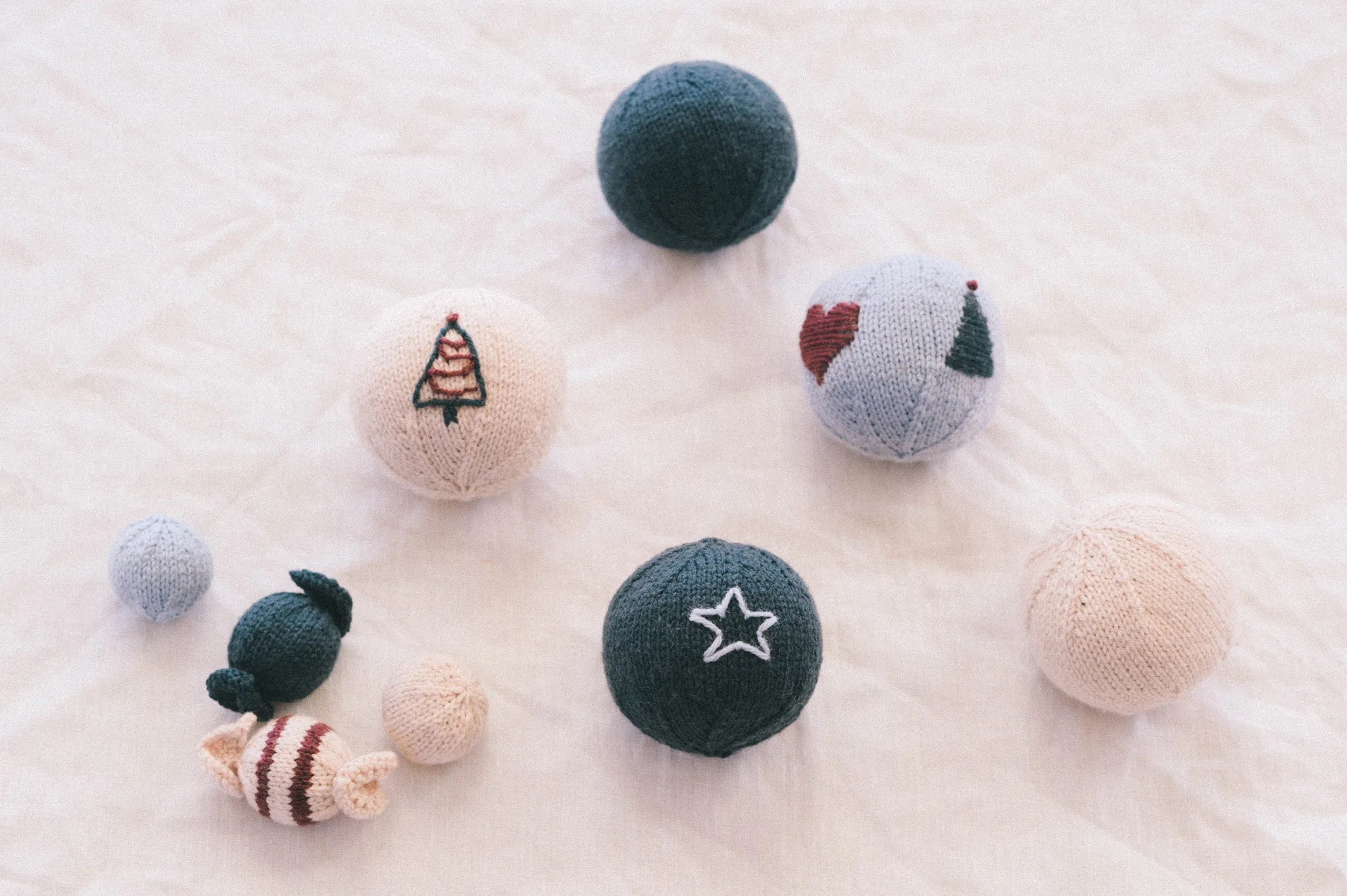 round ornaments and candy pieces