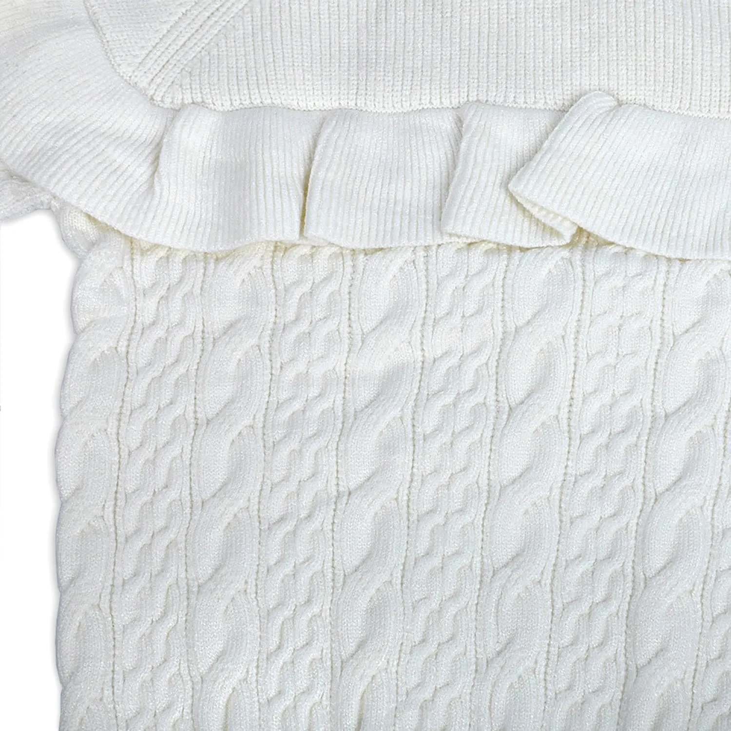 Ruffled Jumper Solid Premium Full Sleeves Braided Knit Sweater - White