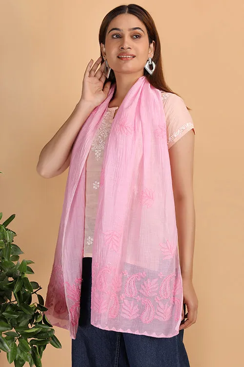 Shwet Women Pink Chikankari Chanderi Stole