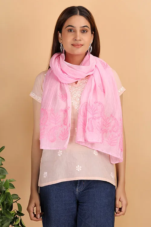 Shwet Women Pink Chikankari Chanderi Stole