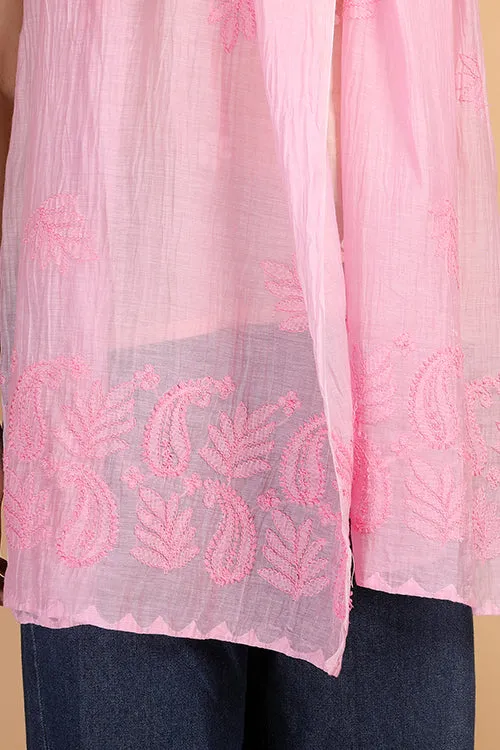 Shwet Women Pink Chikankari Chanderi Stole