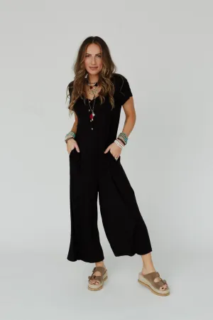 Simply Comfort Short Sleeve Jumpsuit - Black