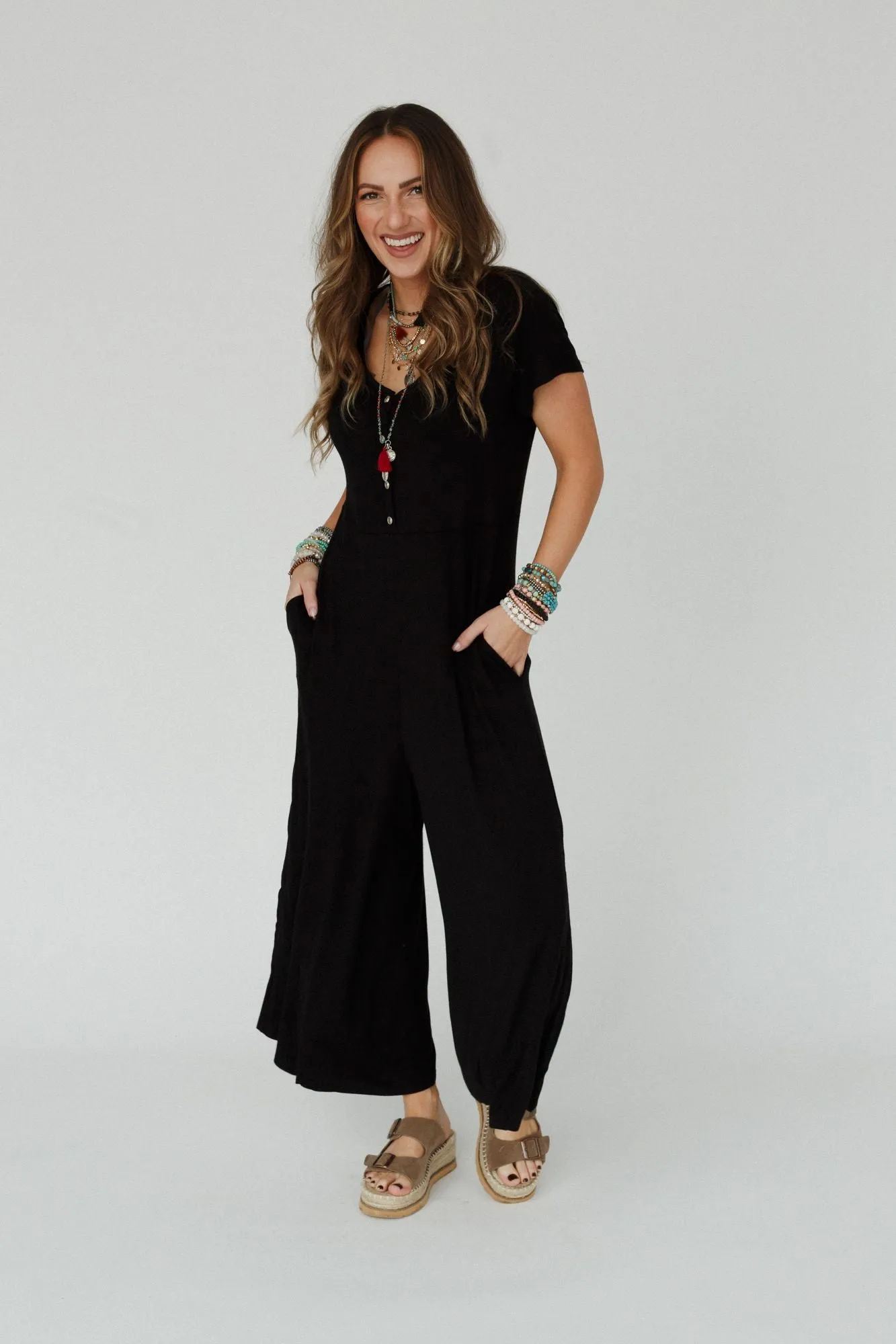 Simply Comfort Short Sleeve Jumpsuit - Black