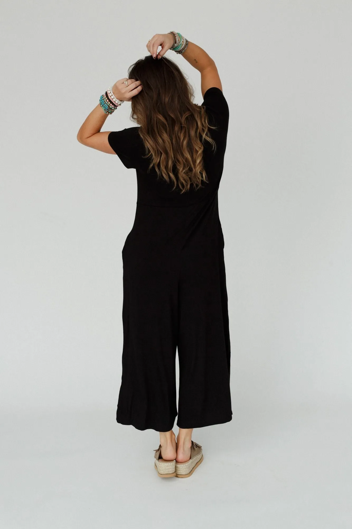 Simply Comfort Short Sleeve Jumpsuit - Black