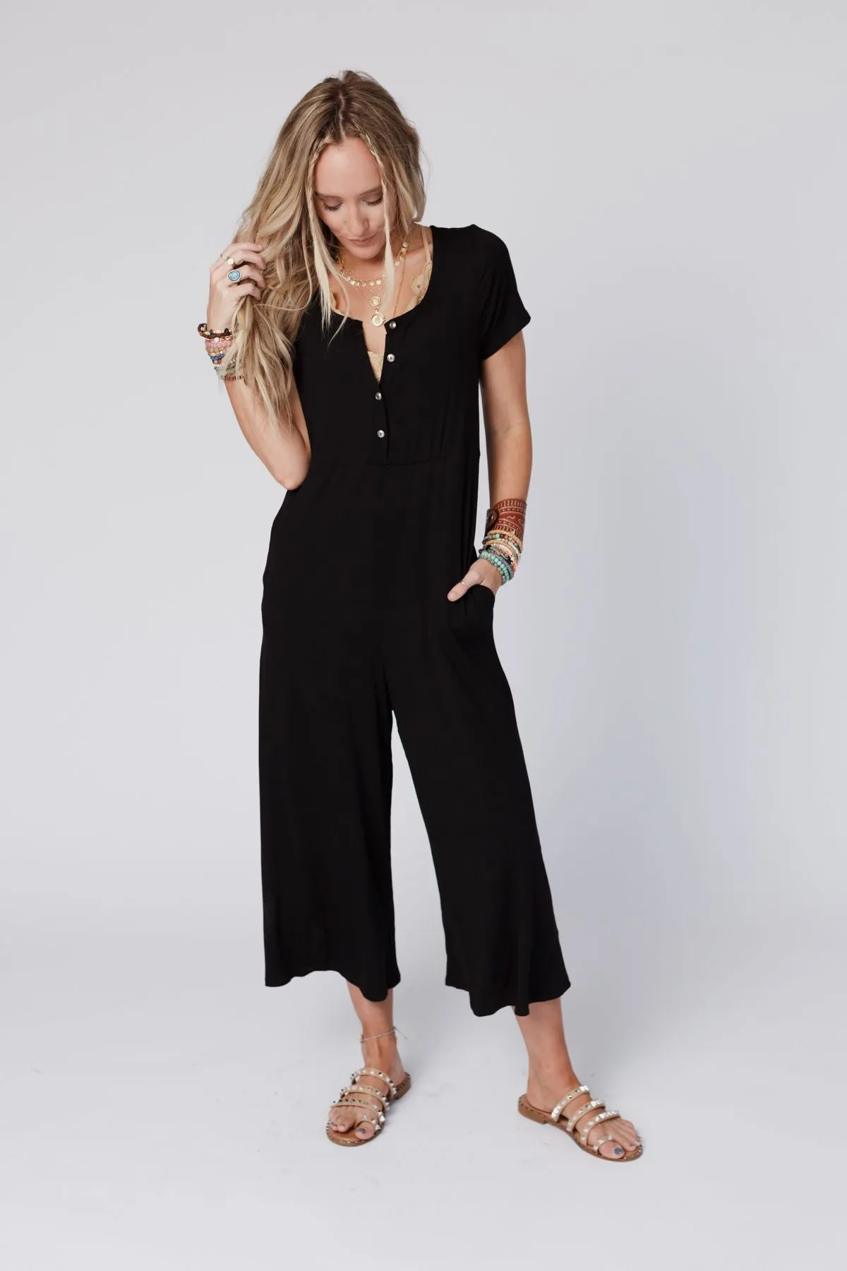 Simply Comfort Short Sleeve Jumpsuit - Black